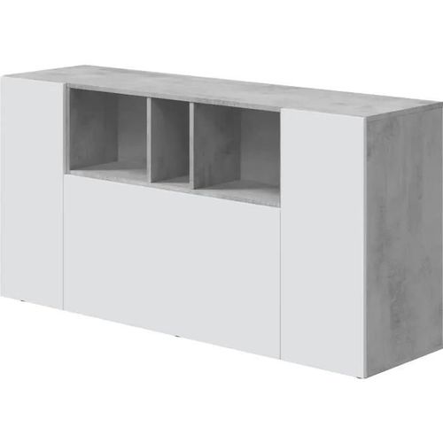 Buffet John 3 Portes Et 3 Niches L150cm - Blanc / Béton