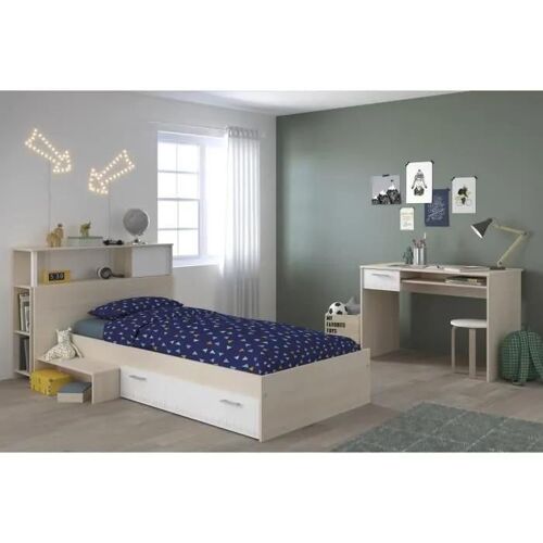CHARLEMAGNE Chambre enfant complete Tete de lit lit bureau - Style contemporain - Décor acacia clair et blanc