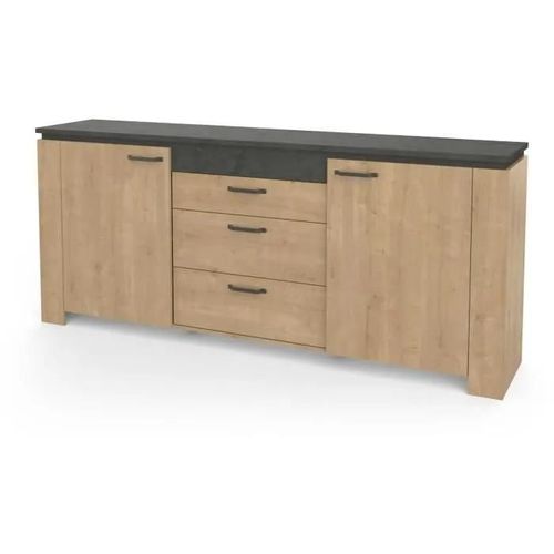 Buffet 2 Portes 3 Tiroirs 203,8x42x87,8 Cm Décor Chêne Et Gris - Cecey