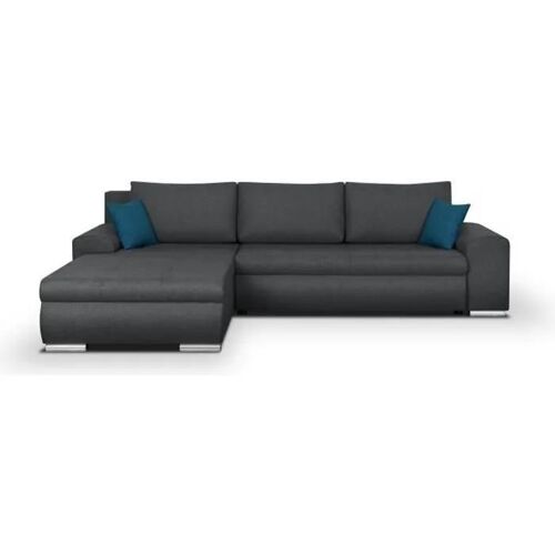 Canapé d'angle convertible réversible 5 places - Tissu gris foncé - Contemporain - L 289 x P 94 / 188 x H 88 cm - INDIAN