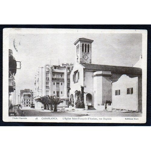 Carte Postale Ancienne, Maroc, Casablanca, L'église Saint François D'assises, Rue Dupleix
