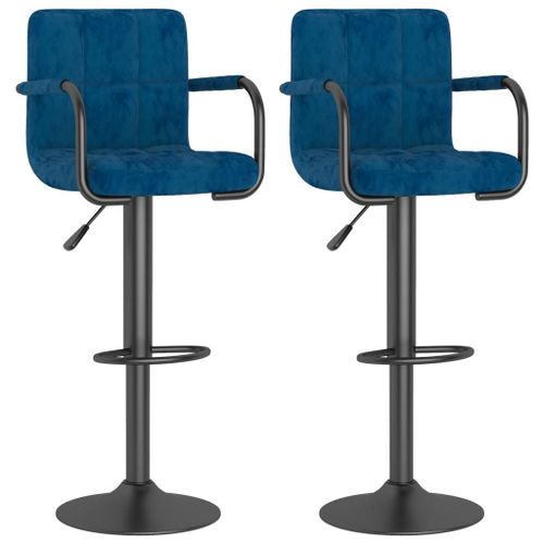 Vidaxl Tabourets De Bar 2 Pcs Bleu Velours