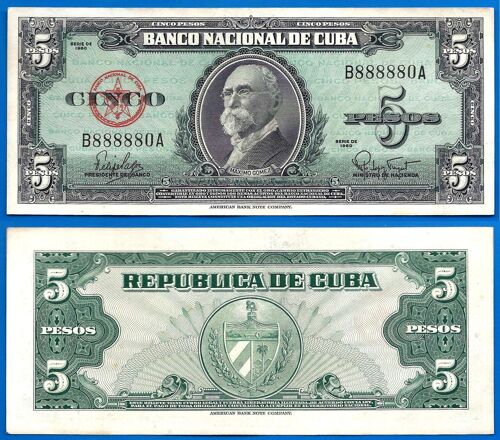 Cuba 5 Pesos 1960 Signature Non Che Guevara Billet Num 888880