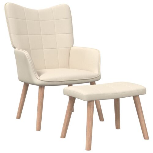 vidaXL Chaise de relaxation avec tabouret Crème Tissu