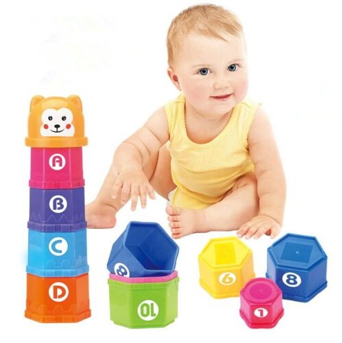 Cubes à empiler 2 en 1, Multicouleur, Tasses à Empile bébés, Gobelet Empilable pour Jouets, BéBéS Jouets 6 Mois+