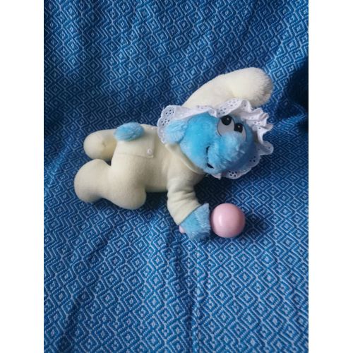 Doudou Peluche Bébé Schtroumpf Jaune Hochet Peyo 1983 Vintage