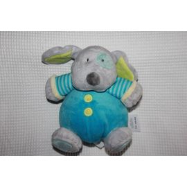 Doudou Obaibi Okaidi Chien Bleu Gris Vert Cocard 22 Cm