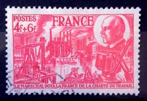 Charte Du Travail 4f+6f Rose (Très Joli N° 608) Obl - France Année 1944 - Brn83 - N31808