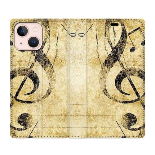 Housse Cuir Portefeuille Pour Iphone 13 Mini Musique Clé Sol Vintage