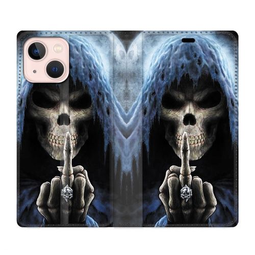 Housse Cuir Portefeuille Pour Iphone 13 Mini Tete De Mort Doigt