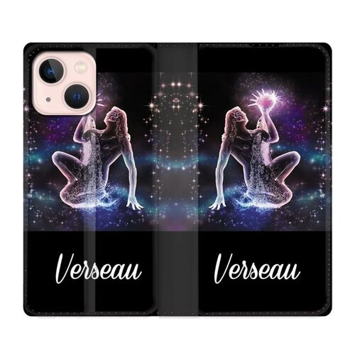Housse Cuir Portefeuille Pour Iphone 13 Mini Signe Zodiaque 2 Verseau