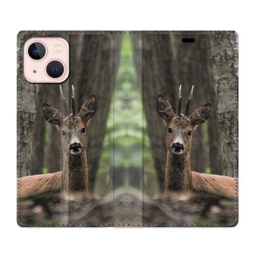 Housse Cuir Portefeuille Pour Iphone 13 Chasse Chevreuil Bois