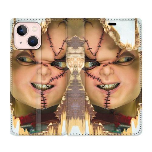 Housse Cuir Portefeuille Pour Iphone 13 Mini Chucky Blanc