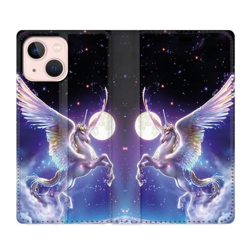 Housse Cuir Portefeuille Pour Iphone 13 Mini Licorne Céleste
