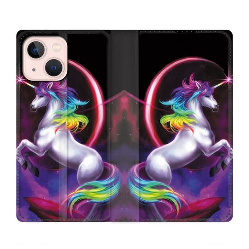 Housse Cuir Portefeuille Pour Iphone 13 Mini Licorne Arc En Ciel