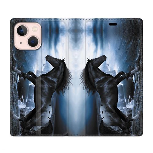 Housse Cuir Portefeuille Pour Iphone 13 Mini Cheval Noir