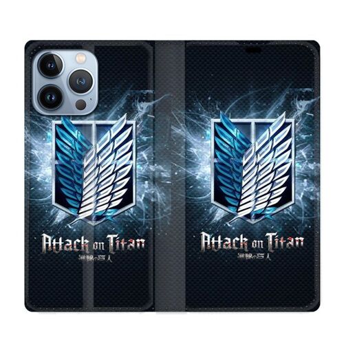 Housse Cuir Portefeuille Pour Iphone 13 Pro Max Manga Attaque Titans Noir