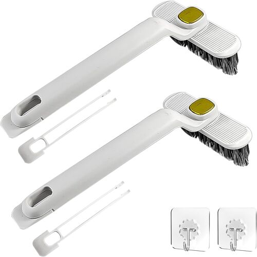 Kalanka-2 Pièces Brosse Nettoyage Kit, Comprend 2 Crochets Collants, Brosse De Nettoyage Des Interstices, Rotative 360 Brosse A Joint, Pour Rainure Fenetre, Salle De Bain,Toilettes (2)