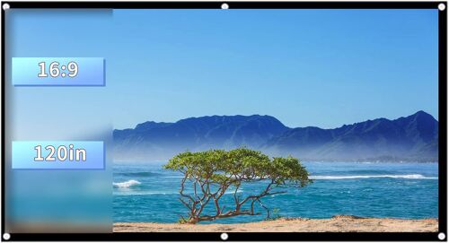 KALANKA-Écran de Projection Portable et Pliable,60-120 Pouces 16: 9 Ecran de Projection Blanc Tissu en Polyester synthétique Compatible avec Vidéoprojecteur pour Home Cinéma(120 Pouces)