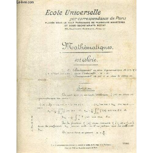 Ecole Universelle Par Correpsondance De Paris. Corrige 10eme Serie. C-Abo.2.33-100