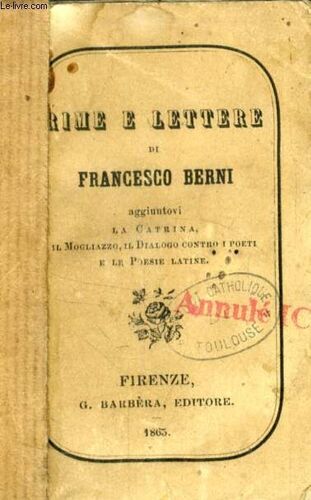 Rime E Lettere Di Francesco Berni
