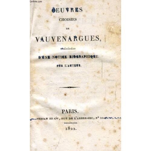 Oeuvres Choisies De Vauvenargues