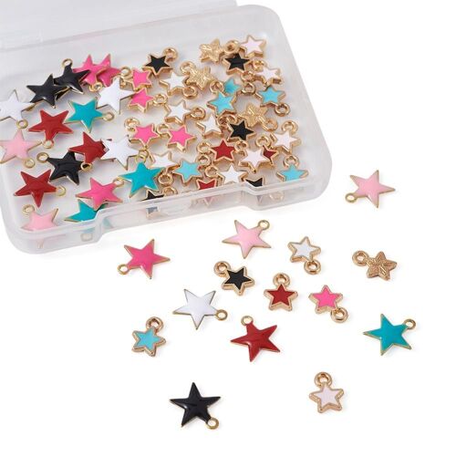 Breloque Étoile En Alliage Émail, 60 Pièces, Pendentif Pour Bricolage, Collier, Bracelet, Fabrication De Bijoux, Couleur Mixte 9109-May14a32331