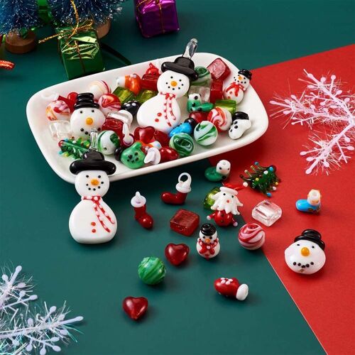 Perles De Lampwork De Noël Pour Bricolage, Collier, Bracelet, Fabrication De Bijoux, Cadeaux De Noël, 55 Pièces/Boîte