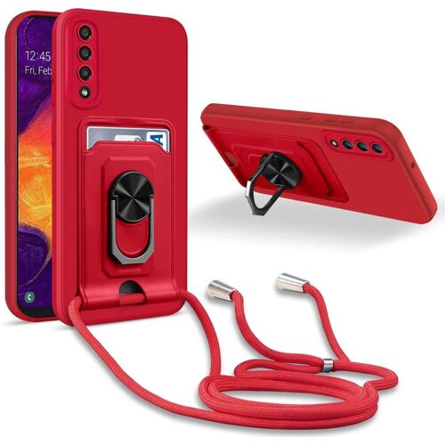 Coque Cordon De Collier Compatible Avec Samsung Galaxy A50/A30s/A50s, 360¡Ãanneau Support Avec Fente Carte Protection De La Camera Silicone Case-Rouge