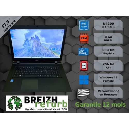 Acer ES1-732 - 17.3" Intel Pentium N4200 - 1.1 Ghz - Ram 8 Go - SSD 256 Go - Windows 11 + Office