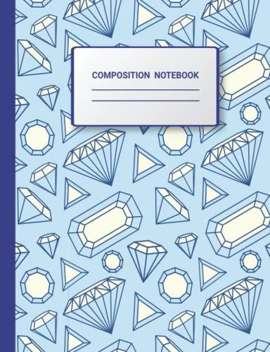 Stone And Minerals Composition Notebook: Sky Blue Crystal Pattern College Ruled Lined Paper Journal Notebook For Kids, Teens, Ladies And Adults