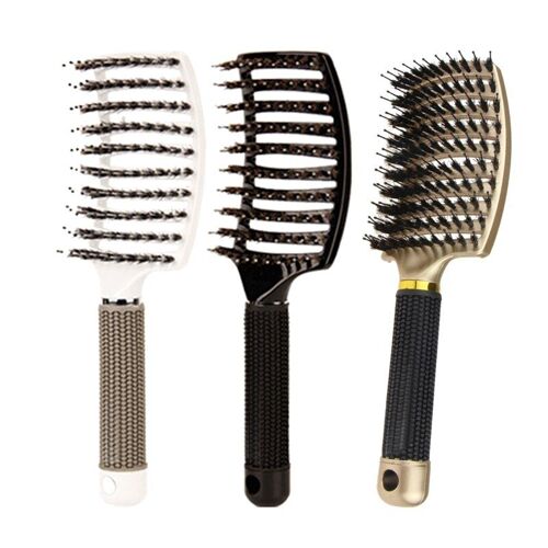 Brosse À Cheveux En Poils De Sanglier Pour Femmes, Accessoire Démêlant, Courbé Et Ventilé, Long, Épais, Fin, Bouclé, Kit Cadeau 
