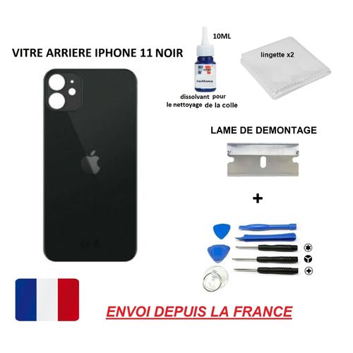 Vitre Arrière Compatible Iphone 11 Noir 6.1 Qualité Origine En Verre, Coque Cache Batterie Double Face Adhésif, Dissolvant, Kit Outil