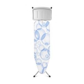 Brabantia Table à repasser B, 124x38cm, PerfectFlow avec repose-fer vapeur solide - Metallic Grey - Bubbles