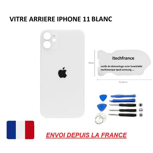 Vitre Arrière Compatible Iphone 11 Blanc 6.1 Qualité Origine En Verre, Coque Cache Batterie Double Face Adhésif, Kit Outil, Lame Fine