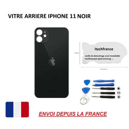 Vitre Arrière Compatible Iphone 11 Noir 6.1 Qualité Origine En Verre, Coque Cache Batterie Double Face Adhésif, Kit Outil, Lame Fine