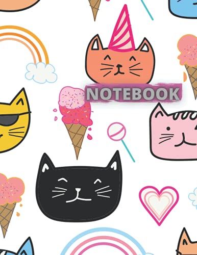 Notebook: Cute Colorful Cats College Ruled Lined Pages,Kids Kats Composition Book, Notebook Journal For Teens,Cats Diary For Women (Composition Book, Journal) (8,5 X 11 In With 120 Pages).