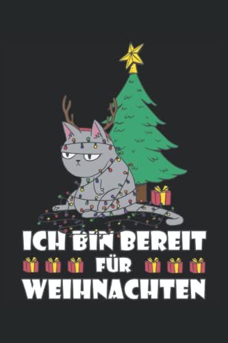 Witzige Katze Mit Weihnachtsbaum Und Lichterkette: Weihnachten Katzen Tagebuch 120 Seiten Liniertes Papier Handliches Format (15,24 × 22,86 Cm Entspricht Ungefähr Din A5)