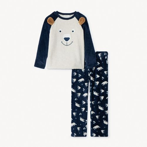 Set Pyjama Ludique Ours En Sherpa Pour Garçon - Bleu Marine