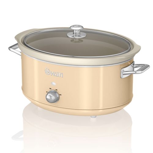 Retro Mijoteuse 6,5L Poêle Amovible en Céramique Antiadhésive, Crock-Pot 320W Crème SWAN SF17031CN