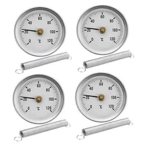 Tuyau Ressort Clip-On Thermomètre 63mm 0-120 Jauge De Température En Aluminium Pour L'eau Chaude, Cvc. Chauffage, Réservoirs D'huile 4pcs