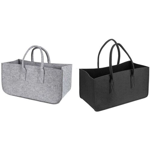 Panier de rangement en feutre de bois de cheminée, 2 pièces, porte revues, poche pour bois de chauffage, pliable, noir et gris