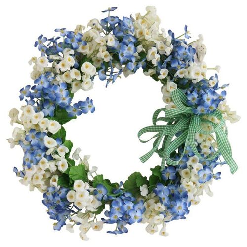 Couronne de porte artificielle, couronne de fleurs artificielles bleu et blanc, faite à la main, pour porte d'entrée, fenêtre murale, décor de fête de mariage