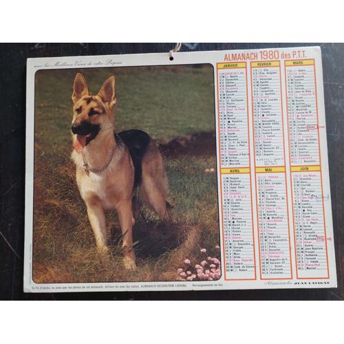 Calendrier Almanach De La Poste 19802 / Chien Berger Allemand / Chien Et Chat
