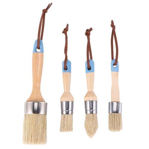 Brosse De Peinture À La Craie Et À La Cire Pour Meubles, Outil De Peinture Et D'épilation À La Cire, Peinture Au Lait, Pochoirs, Poils Naturels (4 Pièces)