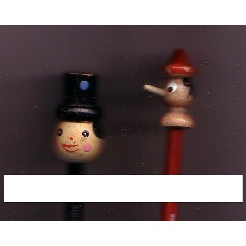 Embouts De Crayon En Bois Peint : Pinocchio Et Tête À Chapeau Haut De Forme - Années 80 
