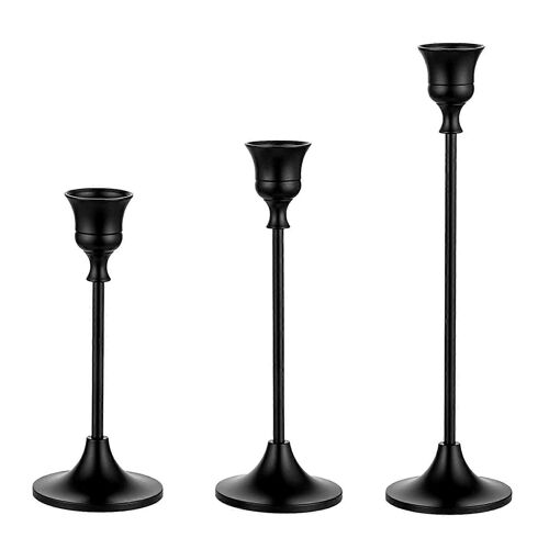 Bougeoirs coniques Bougeoir noir Lot de 3 bougeoirs Bougeoir long pour table à manger de cheminée