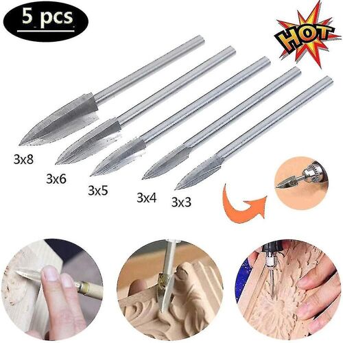 Ensemble de forets de sculpture sur bois pour outil rotatif, outil de gravure sur bois 5pcs pour accessoire Dremel, bits de menuiserie de bricolage