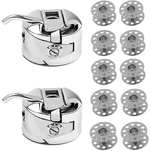 Lot De 10 Bobines De Machine À Coudre En Métal + 2 Étuis Aux Fuseaux Pour Toyota, Brother Janome, Elna, Bernina, Singer Machines