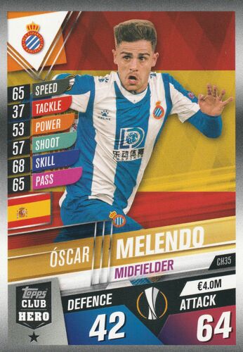 Ch 35 - Carte Topps - Foot Match Attax 101 - Uefa Champions League 2019 / 2020 - Oscar Melendo - Espanyol De Barcelone